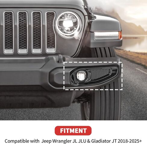 أغطية مصابيح الضباب الأمامية متوافقة مع 2018-2026 Jeep Wrangler JL JLU & Gladiator JT (ألياف الكربون) in Saudi Arabia