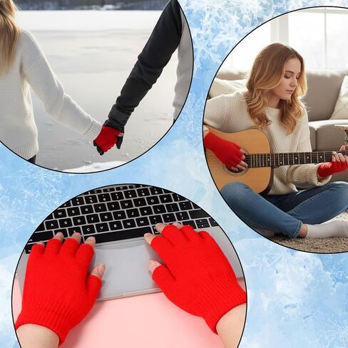 Red Half Finger Glove for Women Men, Knit Fingerless Winter Gloves Winter Knit Warm Mittens Half Finger Touchscreen Warm Gloves Mittens Cozy Typing Glove in Saudi Arabia
