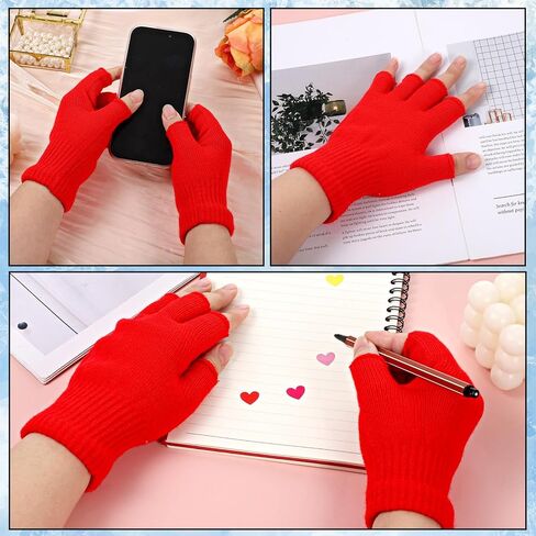 Red Half Finger Glove for Women Men, Knit Fingerless Winter Gloves Winter Knit Warm Mittens Half Finger Touchscreen Warm Gloves Mittens Cozy Typing Glove in Saudi Arabia