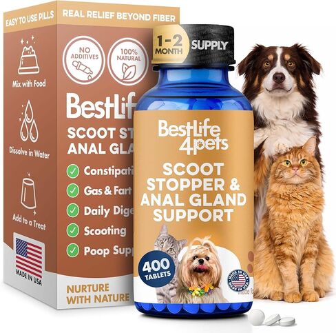 BestLife4Pets Scoot Stopper & Anal Gland Support - Natural Relief for Anal Gland Issues, Rectal Prolapse, Itching and Discomfort in Dogs & Cats of All Breeds and Sizes - 400 Odorless, Tasteless Pills in Kuwait