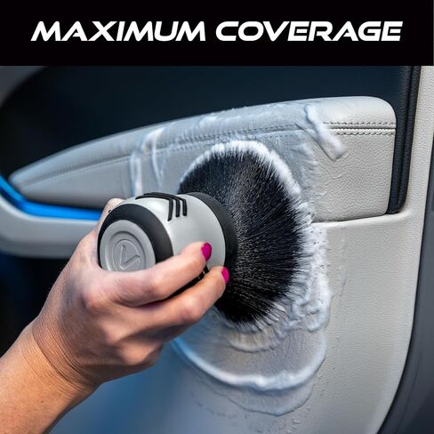 VIKING Car Cleaning Brush for Car Detailing Kit, Super-Soft Bristles for Interior Detail and Cleaning, 5 Inch Diameter, Black/Grey, Storage Stand Included in Saudi Arabia