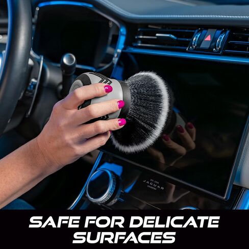 VIKING Car Cleaning Brush for Car Detailing Kit, Super-Soft Bristles for Interior Detail and Cleaning, 5 Inch Diameter, Black/Grey, Storage Stand Included in Saudi Arabia
