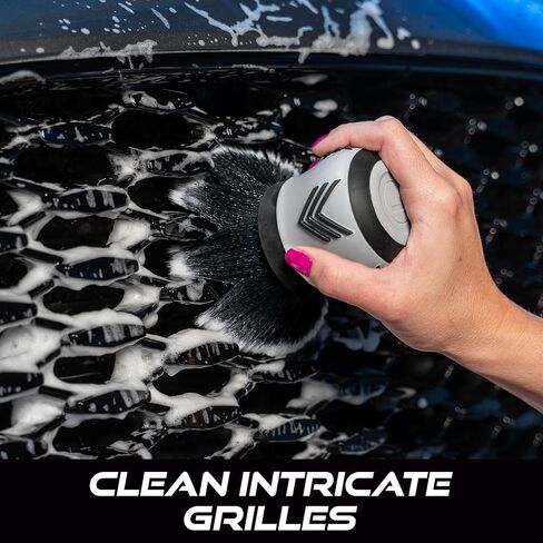 VIKING Car Cleaning Brush for Car Detailing Kit, Super-Soft Bristles for Interior Detail and Cleaning, 5 Inch Diameter, Black/Grey, Storage Stand Included in Saudi Arabia