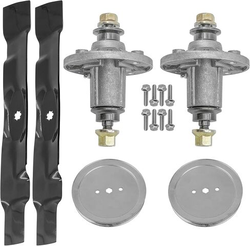 Caltric Spindle and Blade with Pulley Compatible with John Deere E130 S110 S120 X106 X107 X126 102 105 107S 115 125 135 D100 D105 42" 2X in Saudi Arabia