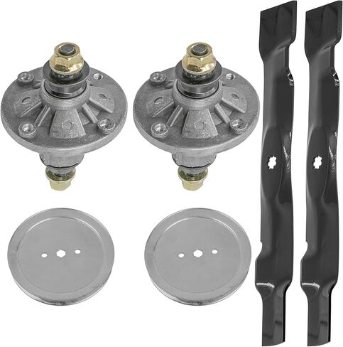 Caltric Spindle and Blade with Pulley Compatible with John Deere E130 S110 S120 X106 X107 X126 102 105 107S 115 125 135 D100 D105 42" 2X in Saudi Arabia