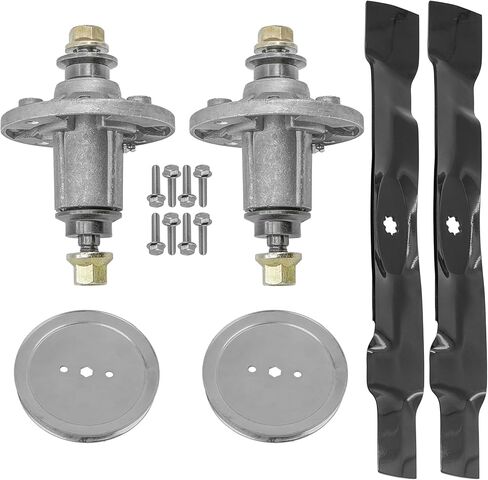 Caltric Spindle and Blade with Pulley Compatible with John Deere E130 S110 S120 X106 X107 X126 102 105 107S 115 125 135 D100 D105 42" 2X in Saudi Arabia