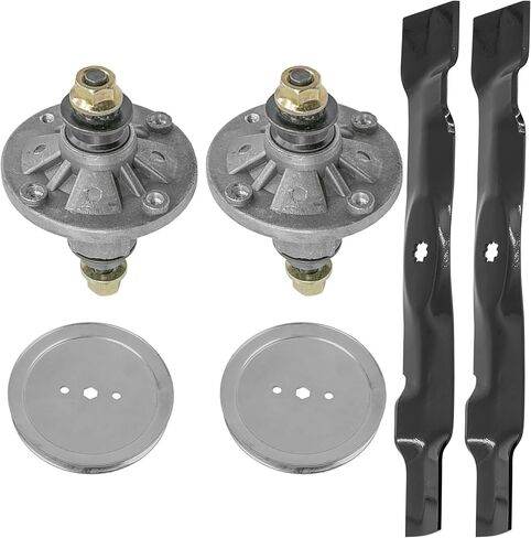 Caltric Spindle and Blade with Pulley Compatible with John Deere E130 S110 S120 X106 X107 X126 102 105 107S 115 125 135 D100 D105 42" 2X in Saudi Arabia
