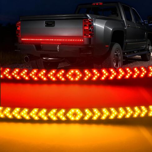 60 Inch LED Tailgate Light Bar with Bright Arrow Pattern Red Brake Running Amber Sequential Turn Signals Double Flash Light Strip Tail IP67 Waterproof for Truck Pickup Trailer SUV RV Van in Kuwait