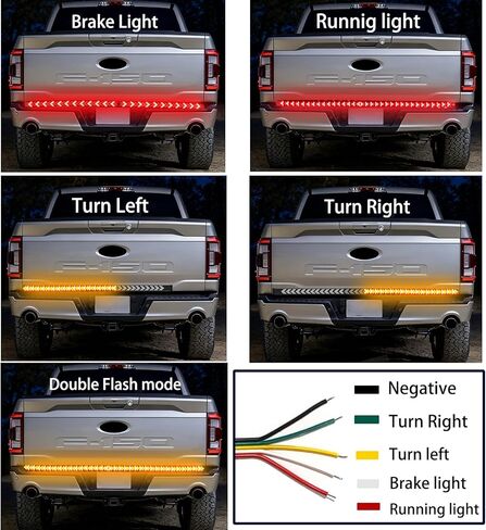 60 Inch LED Tailgate Light Bar with Bright Arrow Pattern Red Brake Running Amber Sequential Turn Signals Double Flash Light Strip Tail IP67 Waterproof for Truck Pickup Trailer SUV RV Van in Kuwait