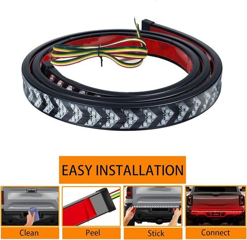 60 Inch LED Tailgate Light Bar with Bright Arrow Pattern Red Brake Running Amber Sequential Turn Signals Double Flash Light Strip Tail IP67 Waterproof for Truck Pickup Trailer SUV RV Van in Kuwait