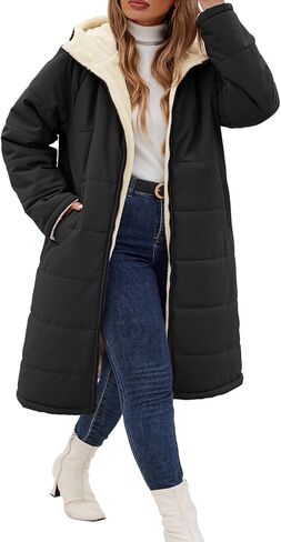 Women's Winter Coats Plus Size Reversible Fleece Jackets Hooded Lightweight Oversized Long Down Coat for Commute Travel in Saudi Arabia