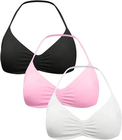 SweatyRocks Women's 3 Pack Halter Sport Bras Ruched Open Back Padded Yoga Bra Crop Tops in Saudi Arabia