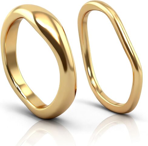 14K Gold Plated Rings for Women Non Tarnish Stackable Statement Ring Set Cubic Zirconia Chunky Wavy Rings Dainty Stacking Jewelry Gift Size 6-8 in Saudi Arabia