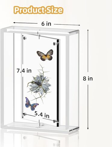 إطار صورة أكريليك مقاس 4 × 6، إطارات صور مغناطيسية دوارة شفافة لديكور المنزل والمكتب وعرض هدايا عيد ميلاد الزفاف، إطار صور مزدوج الجوانب، قطعة واحدة in Kuwait
