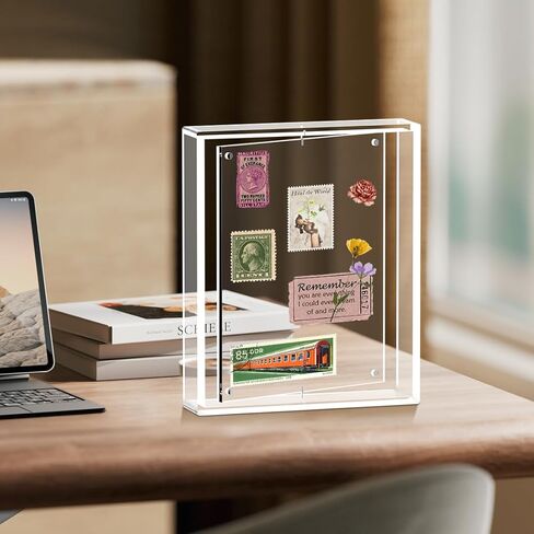 إطار صورة أكريليك مقاس 4 × 6، إطارات صور مغناطيسية دوارة شفافة لديكور المنزل والمكتب وعرض هدايا عيد ميلاد الزفاف، إطار صور مزدوج الجوانب، قطعة واحدة in Kuwait