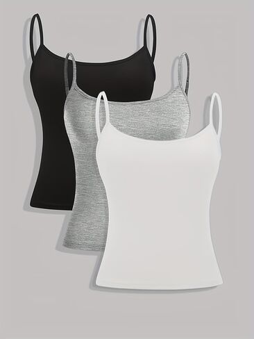 3 Pack Women's Spaghetti Strap Tank Tops - Adjustable Cami Shirts, Slim Fit, Soft Basic Layering Camisoles in Saudi Arabia