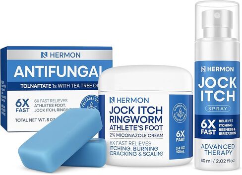 Hermon Antifungal Jock Itch Cream & Soap Kit: Anti Fungal Treatment for Ringworm, Psoriasis, & Athlete's Foot with Tea Tree Soap - Provides Soothing Relief for Body & Foot - 3.4 oz. / 2 Bars in Saudi Arabia