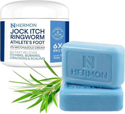 Hermon Antifungal Jock Itch Cream & Soap Kit: Anti Fungal Treatment for Ringworm, Psoriasis, & Athlete's Foot with Tea Tree Soap - Provides Soothing Relief for Body & Foot - 3.4 oz. / 2 Bars in Saudi Arabia