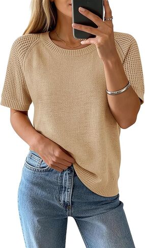 Womens Puff Short Sleeve Sweater Crew Neck Lightweight 2026 Spring Summer Casual Pullover Knit Tops in Saudi Arabia