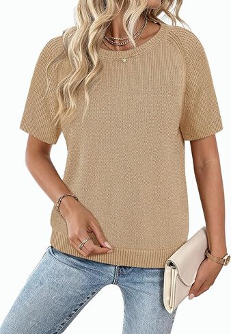 Womens Puff Short Sleeve Sweater Crew Neck Lightweight 2026 Spring Summer Casual Pullover Knit Tops in Saudi Arabia