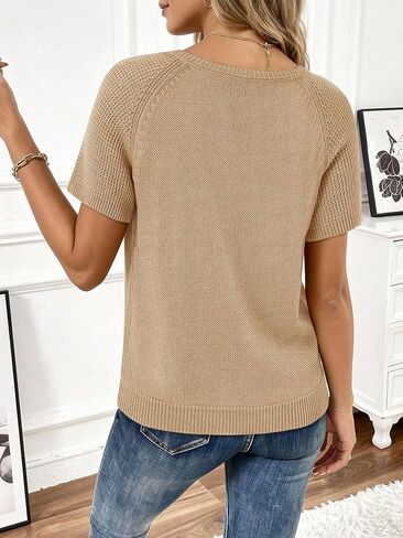 Womens Puff Short Sleeve Sweater Crew Neck Lightweight 2026 Spring Summer Casual Pullover Knit Tops in Saudi Arabia