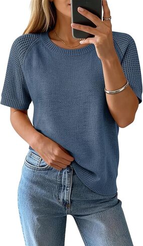 Womens Puff Short Sleeve Sweater Crew Neck Lightweight 2026 Spring Summer Casual Pullover Knit Tops in Saudi Arabia