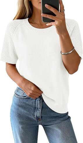 Womens Puff Short Sleeve Sweater Crew Neck Lightweight 2026 Spring Summer Casual Pullover Knit Tops in Saudi Arabia