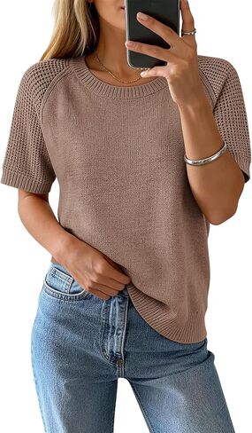 Womens Puff Short Sleeve Sweater Crew Neck Lightweight 2026 Spring Summer Casual Pullover Knit Tops in Saudi Arabia