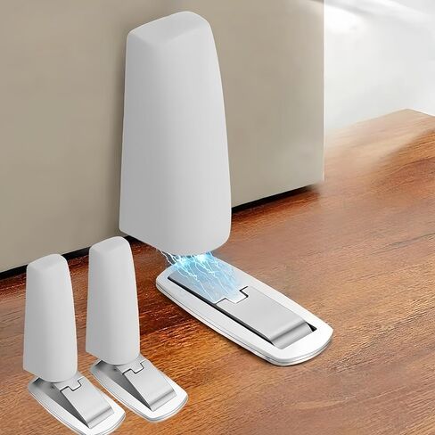2 Pack Magnetic Door Stopper Catch Stop Stainless Steel Doorstops stoppers Holder Stops for Bottom of Floor Mounting No Drill Strong Adhesive Tape Magnet Keep Doors Open Mounted,White Two in Saudi Arabia