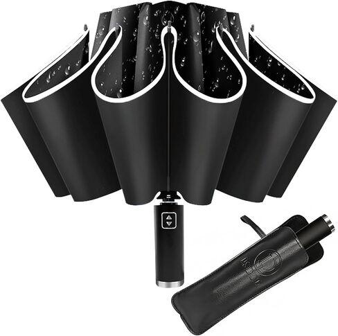 مظلة مقلوبة - مظلة سفر مقاومة للرياح للمطر والشمس، عكسية مدمجة مع شريط عاكس 360 درجة، قابلة للطي تلقائيًا مع حقيبة غطاء للنساء والرجال، 10 أضلاع in Kuwait