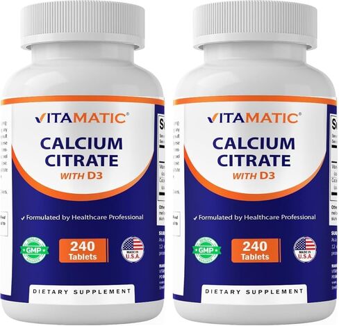 Vitamatic Calcium Citrate with Vitamin D3 – 240 Tablets – High Absorption Calcium Citrate with D3 – Non-GMO, Gluten-Free in Saudi Arabia