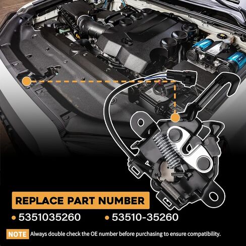 غطاء المحرك الأمامي قفل بمزلاج مناسب لسيارة Toyota 4Runner 2010-2024 يستبدل 5351035260 53510-35260 in Kuwait