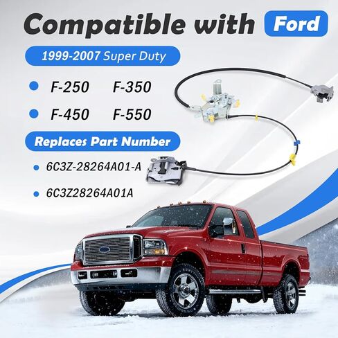 مزلاج قفل الباب الخلفي وكابل جانب السائق الأيسر متوافق مع 1999-2007 Ford F250 F350 F450 F550 Super Duty المزالج العلوية والسفلية تحل محل مجموعة المزالج # 6C3Z-28264A01-A 6C3Z28264A01A in Kuwait