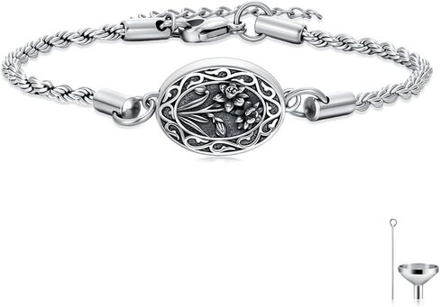 Midari Birth Flowers Urn Necklace for Ashes S925 Sterling Silver 12 Month Pendant Cremation Jewelry for Ashes with w/Funnel Filler Memorial Keepsake Jewelry for Women in Saudi Arabia