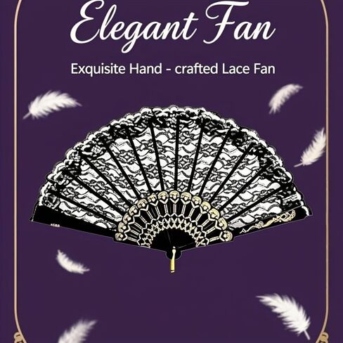 An Elegant Floral Hand Fan from The 1920S, Featuring Lace, a Chinese Folding Design, Perfect for Women, Suitable As a Decorative Gift for Wedding Parties, And As a Prop for Bride'S Dances (black) in Saudi Arabia