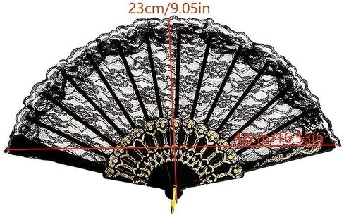 An Elegant Floral Hand Fan from The 1920S, Featuring Lace, a Chinese Folding Design, Perfect for Women, Suitable As a Decorative Gift for Wedding Parties, And As a Prop for Bride'S Dances (black) in Saudi Arabia