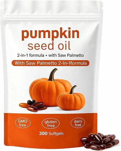 كبسولات زيت بذور اليقطين لينوريا، 2 في 1 زيت بذور اليقطين مع البلميط المنشاري للشعر، 3000 مجم مكمل نقي وطبيعي، يدعم مكمل بشرة قلب الشعر، غير معدل وراثيًا، خالي من الغلوتين، 300 كبسولة هلامية (1) in Kuwait