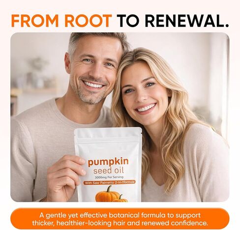 كبسولات زيت بذور اليقطين لينوريا، 2 في 1 زيت بذور اليقطين مع البلميط المنشاري للشعر، 3000 مجم مكمل نقي وطبيعي، يدعم مكمل بشرة قلب الشعر، غير معدل وراثيًا، خالي من الغلوتين، 300 كبسولة هلامية (1) in Kuwait