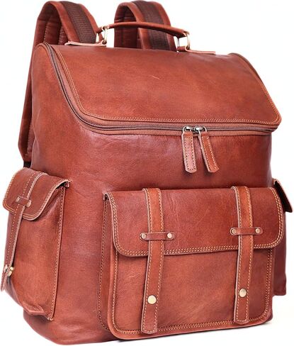 Brown Leather Backpack for Men – 17-inch Genuine Leather Laptop Bag, Vintage Travel Rucksack with Padded Straps, Large Capacity Carry-On for Office, College, Hiking & Airplane Travel in Saudi Arabia