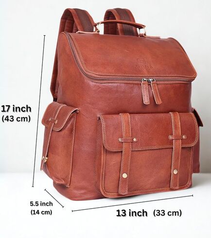 Brown Leather Backpack for Men – 17-inch Genuine Leather Laptop Bag, Vintage Travel Rucksack with Padded Straps, Large Capacity Carry-On for Office, College, Hiking & Airplane Travel in Saudi Arabia