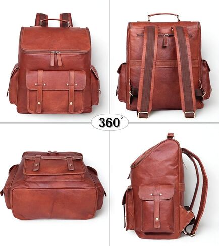 Brown Leather Backpack for Men – 17-inch Genuine Leather Laptop Bag, Vintage Travel Rucksack with Padded Straps, Large Capacity Carry-On for Office, College, Hiking & Airplane Travel in Saudi Arabia