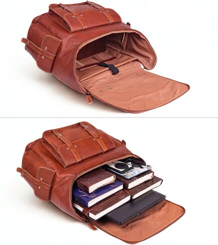 Brown Leather Backpack for Men – 17-inch Genuine Leather Laptop Bag, Vintage Travel Rucksack with Padded Straps, Large Capacity Carry-On for Office, College, Hiking & Airplane Travel in Saudi Arabia