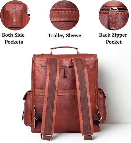 Brown Leather Backpack for Men – 17-inch Genuine Leather Laptop Bag, Vintage Travel Rucksack with Padded Straps, Large Capacity Carry-On for Office, College, Hiking & Airplane Travel in Saudi Arabia