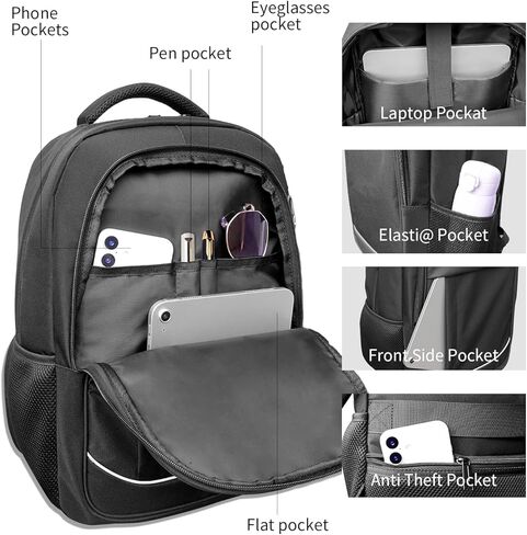 Travel Backpack, Anti Theft Durable Men Laptop Backpack with USB Port & organizer, Water Resistant Computer Bookbag,Carry on Luggage for Men Fits 15.6 Inch Tablet - Black in Saudi Arabia