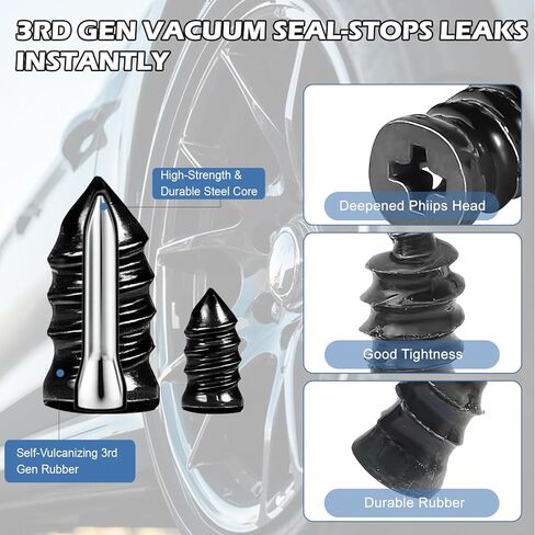 40PCS Tire Repair Rubber Nails, Vacuum Tire Plug Kit, 3rd Gen Steel Core Self-Service Screw Plugs, Emergency Flat Tire Repair Tool for Heavy Duty Truck ATV/UTV Golf Cart Motorcycle in Saudi Arabia