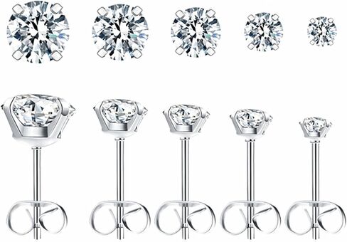 5 Pairs Stud Earrings Set for women, Hypoallergenic Back Stud Earrings Set for Sensitive Ears, 316L Stainless Steel Premium Cubic Zirconia Stud Earrings 3-8mm in Saudi Arabia
