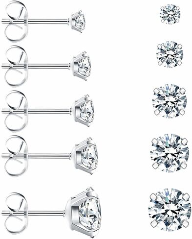 5 Pairs Stud Earrings Set for women, Hypoallergenic Back Stud Earrings Set for Sensitive Ears, 316L Stainless Steel Premium Cubic Zirconia Stud Earrings 3-8mm in Saudi Arabia