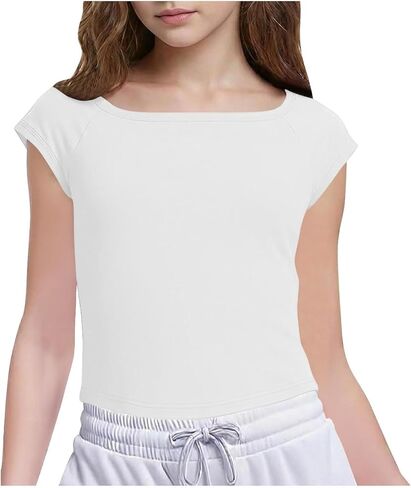 Girls Cute Shirt Short Sleeve Crewneck T Shirts Summer Slim Fit Soft Tops Comfort Breathable Everyday Tee Blouses in Saudi Arabia