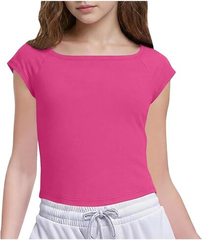 Girls Cute Shirt Short Sleeve Crewneck T Shirts Summer Slim Fit Soft Tops Comfort Breathable Everyday Tee Blouses in Saudi Arabia