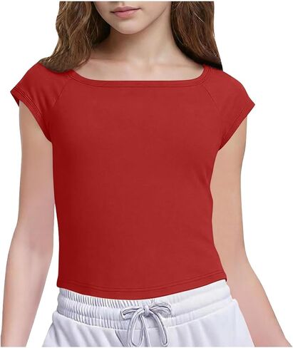 Girls Cute Shirt Short Sleeve Crewneck T Shirts Summer Slim Fit Soft Tops Comfort Breathable Everyday Tee Blouses in Saudi Arabia